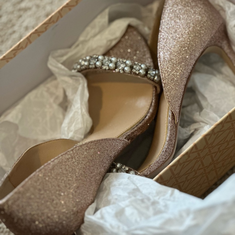 Badgley Mischka Brown Heels with Crystal Embellishments